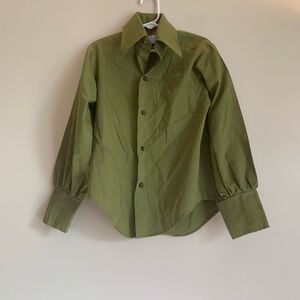 Sears Vintage Long Sleeved Boys Olive Green Shirt Formal Top Shirt Button Down
